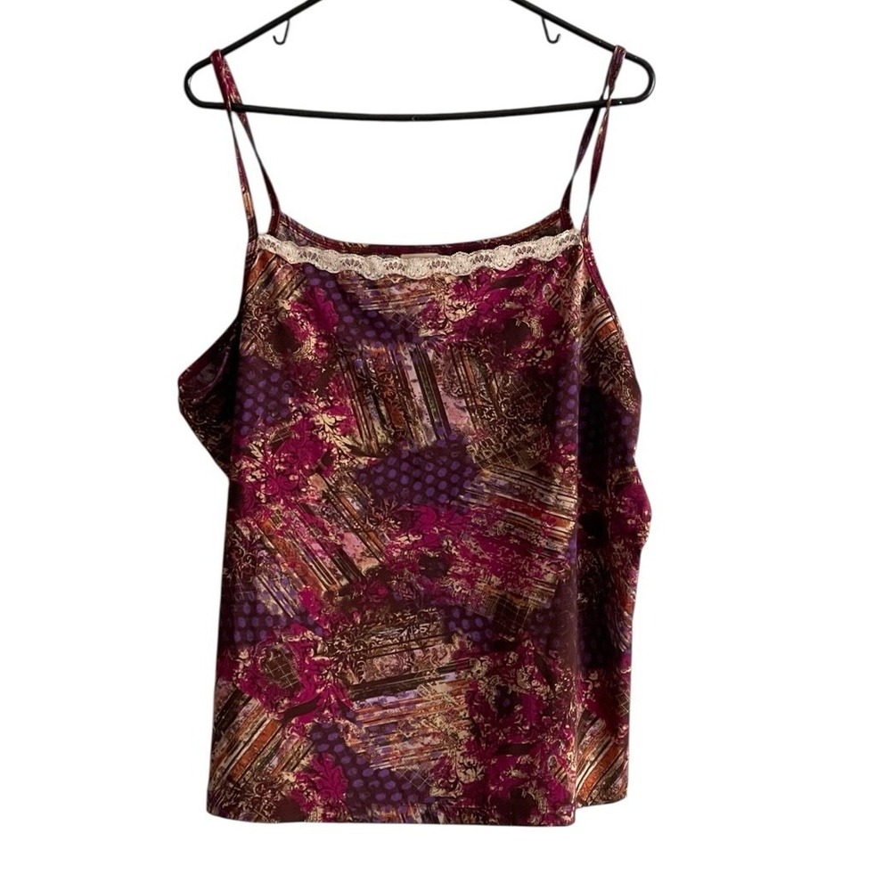 Faded Glory Lace Trim Sleeveless Cami Top 22/24 Colorful Artsy Bold